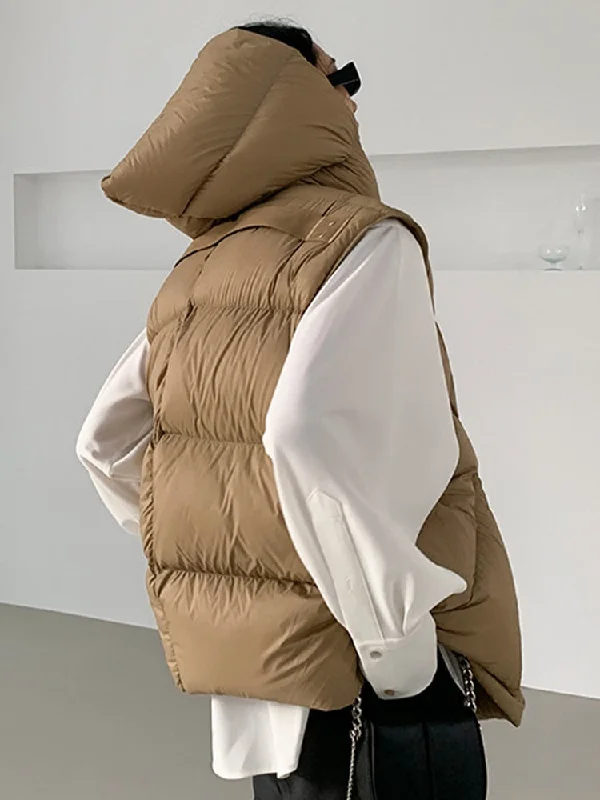 Fantastic Offers Joskka Duck Down Vest Women Winter Sleeveless Hooded Jacket Laides Oversized Warm Thick Waistcoat Female Casual Loose Button Vests