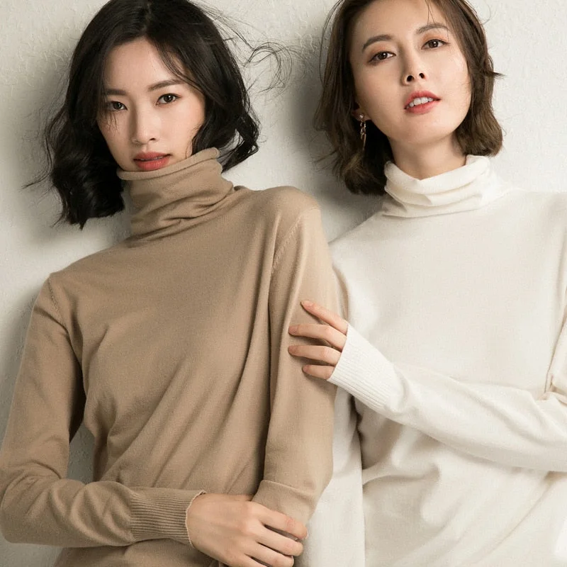 Weekend Special Joskka Fashion  Spring Summer Women Knitted Sweater Casual Turtleneck Slim Basic Jumper Femme Pullover
