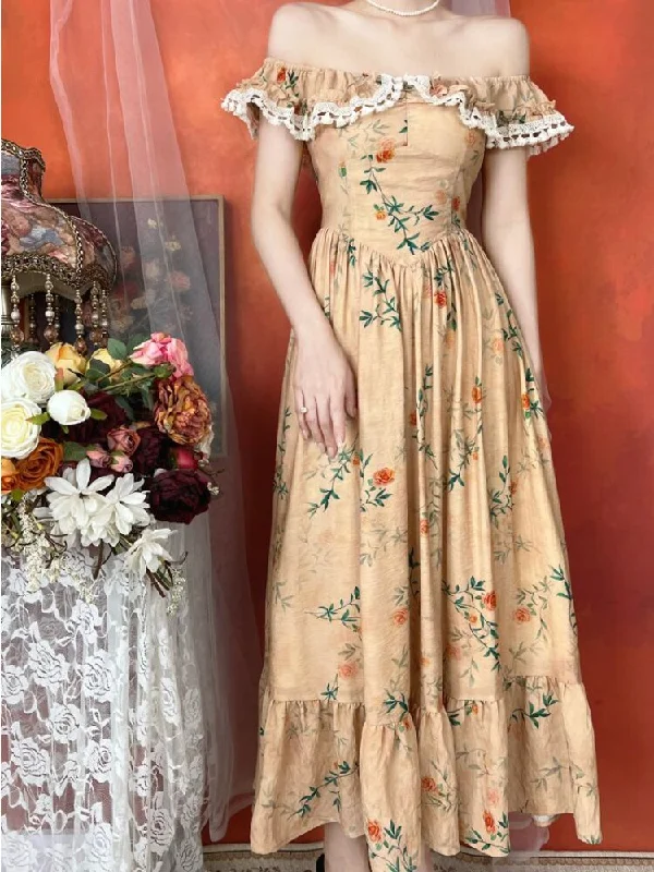 Exclusive Deal Joskka Floral Print French Vintage Dress Women Off Shoulder Elegant Sweet Long Dress Female Lace Retro Evening Party Dress Summer Exclusive Deal Joskka Floral Print French Vintage Dress Women Off Shoulder Elegant Sweet Long Dress Female Lace Retro Evening Party Dress Summer