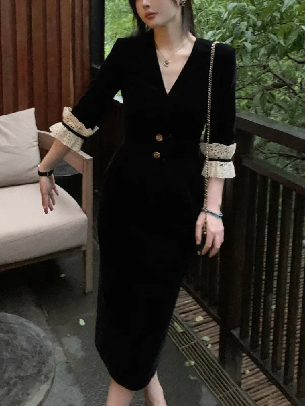 Limited Edition Joskka French Black Vintage Dress Women Korean Fashion Designer Elegant Midi Dress Female High Waist Slim France Party Dress Autumn New Limited Edition Joskka French Black Vintage Dress Women Korean Fashion Designer Elegant Midi Dress Female High Waist Slim France Party Dress Autumn New