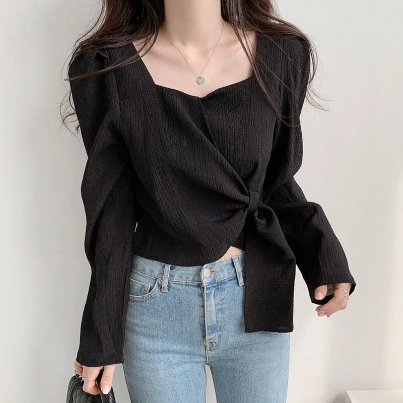 Seasonal Sale Joskka French Elegant Blouse Women Long Slevee Casual Vintage Female Blouse Loose Korean Style Chic Fall Outfits