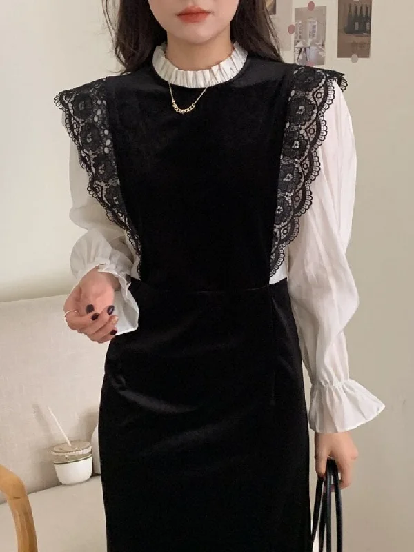 Today’s Special Joskka French Vintage Velvet Dress Korean Style Lace Patchwork Elegant Party Dress Female Long Sleeve Midi Dress Fall Outfits 2023 Today’s Special Joskka French Vintage Velvet Dress Korean Style Lace Patchwork Elegant Party Dress Female Long Sleeve Midi Dress Fall Outfits 2023