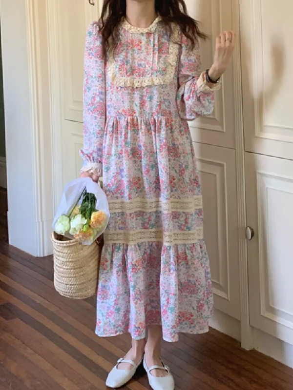 Stock Up and Save Joskka Lace French Vintage Dress Women Floral Print Elegant Sweet Long Dress Female Patchwork Puff Sleeve Dress Fall Outfits 2023 Stock Up and Save Joskka Lace French Vintage Dress Women Floral Print Elegant Sweet Long Dress Female Patchwork Puff Sleeve Dress Fall Outfits 2023
