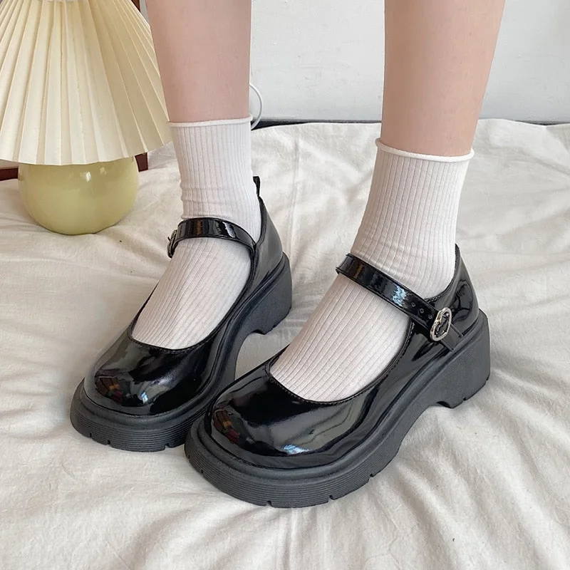 Early Access Joskka Leather Mary Jane Shoes for Women Preppy Style Ankle Buckle Platform Pumps Woman Japanese Thick Heels School Shoes Autumn Shoes