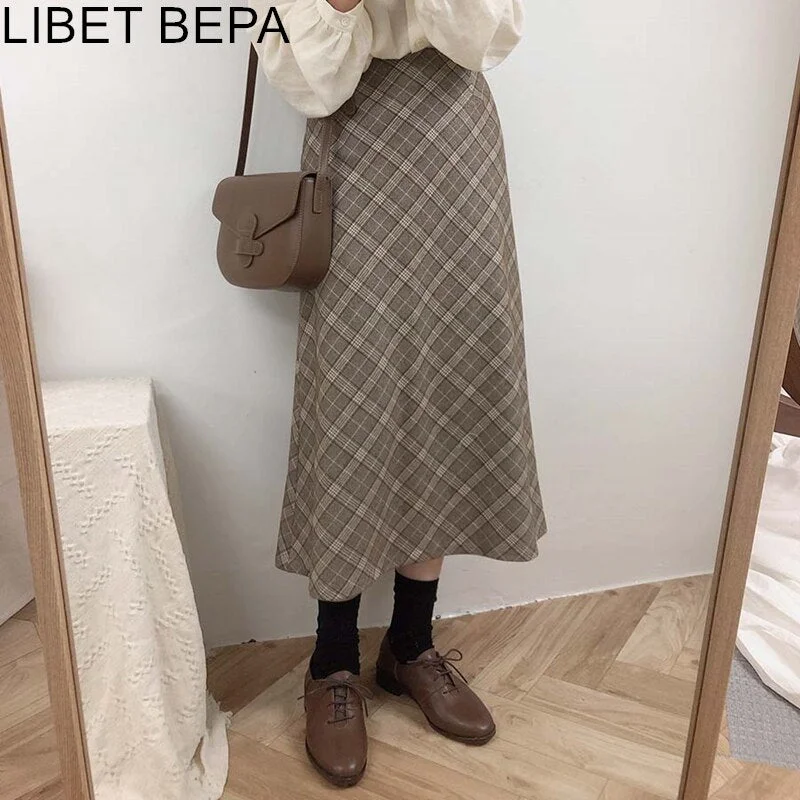 Don't Miss Joskka New  Spring Women Fashionable Casual Lady Korean Style Empire Vintage Plaid High Waist Female Wild A-line Long Skirt