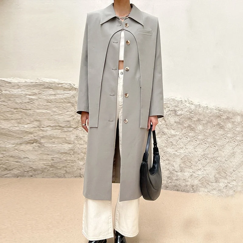 Online Only Joskka New Trench Coat Women Fashion Personality Splicing 2pcs Set Removable Shawl Long Single-breasted Jacket Fall Outfits