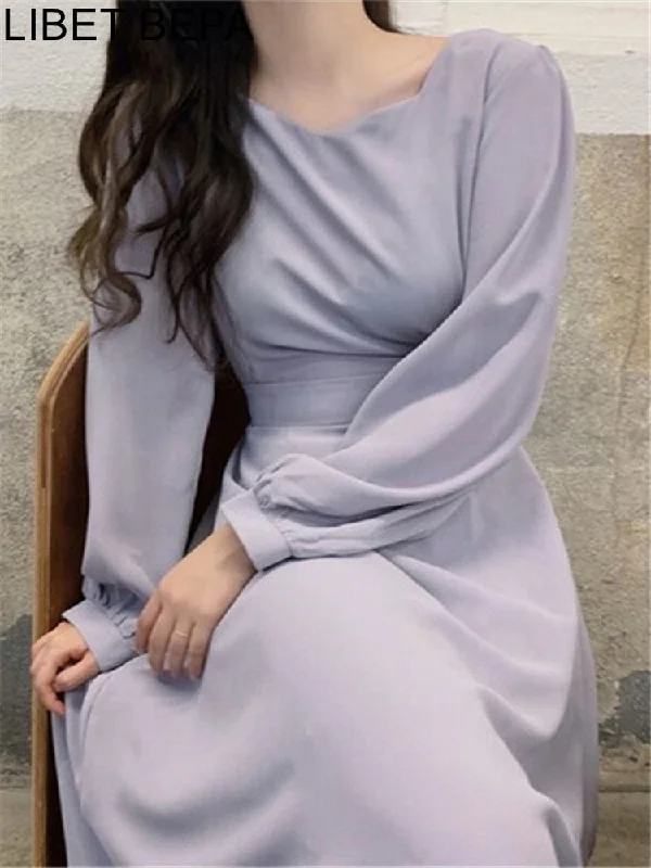 Exclusive Offers Joskka New V-Neck Lace Up High Waist Solid Oversized Korean Elegant Vintage Lady Lace Up Autumn Winter Women Long Dresses Exclusive Offers Joskka New V-Neck Lace Up High Waist Solid Oversized Korean Elegant Vintage Lady Lace Up Autumn Winter Women Long Dresses