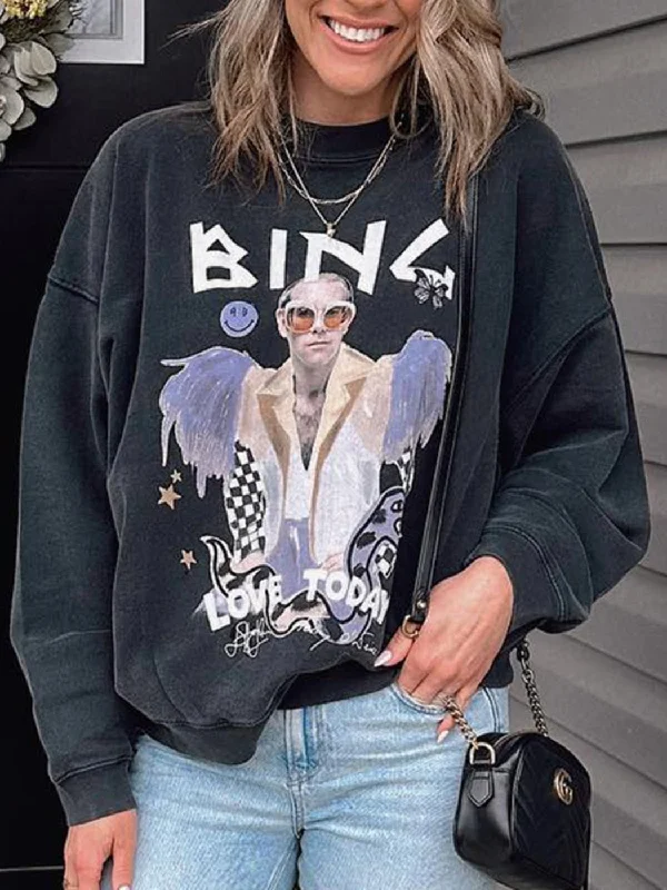 Exclusive Online Offer Joskka Photo Graphic Sweatshirts for Women Fashion Designer Pullovers Tops  Spring Autumn Clothing Female Loose Sweatshirt Hoodies