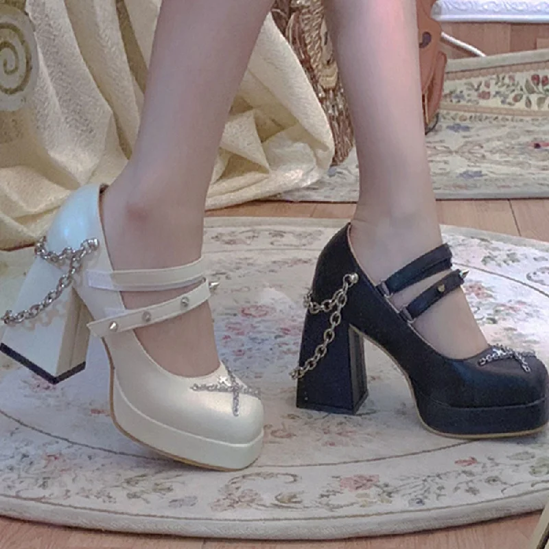 Take Advantage Joskka  Platform Chunky Heel Gothic Style Women Mary Janes Pumps Vampire Cosplay Brand Design Metal Decoration Women Pumps Shoes