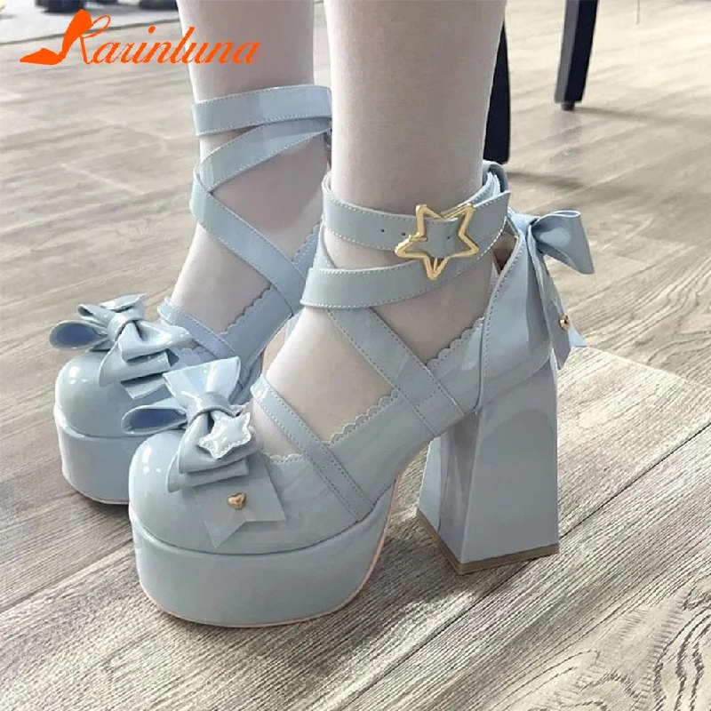 The Best Prices Joskka Platform Lolita Shoes Summer Hot  Buckle Strap Platform Heels Pumps Bowknot Kawaii Cute Pink Mary Janes Women Heels Pumps