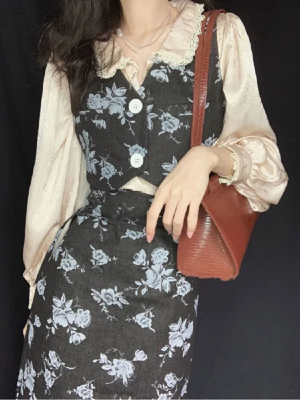 Special Savings Joskka Print French Vintage 3 Piece Set Women Lace Elegant Sweet Midi Skirt Suit Female Floral Korean Style Clothing Fall Outfits 2023