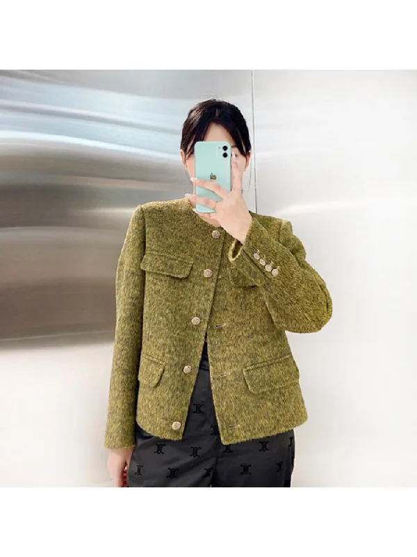 Midnight Madness Joskka Spring  New In Outerwear Single-Breasted Short Silk Ultra-Fine Wool Coats Women Loose Solid Colour Handmade Woolen Jackets