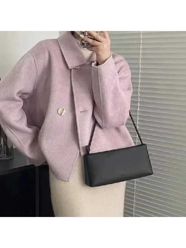 New Markdowns Joskka Spring  Short Women's Double-Sided Loose Alpaca Wool Coats Solid Color Single-Breasted All-match Casual Woolen Jackets