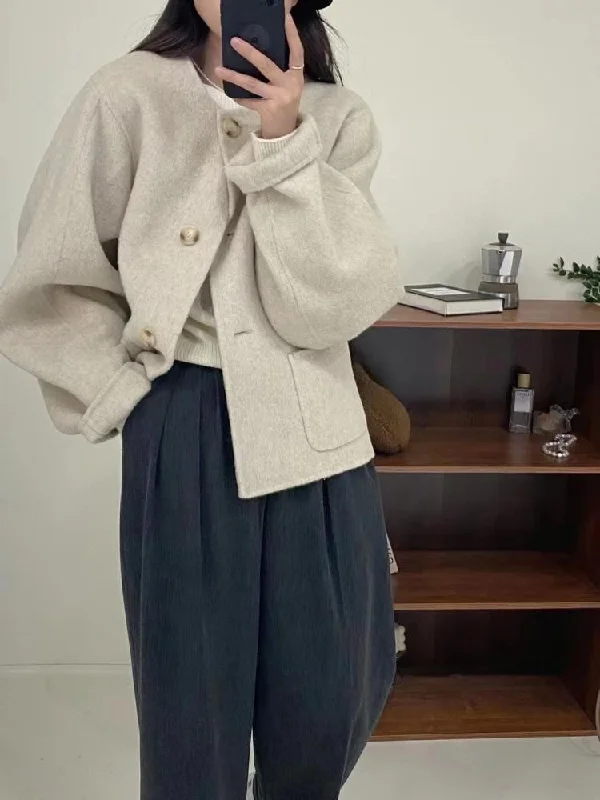 Price Reduction Joskka  Spring Wool Lyocell Short Double-Sided Alcapa Coats Women Loose Single-Breasted Soft Solid Clour Woolen Jackets