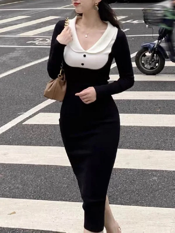 Shop and Save Joskka Vintage Elegant Knitted Dress Women Bodycon Black Korean Chic Midi Dress Female Long Sleeve Evening Party Dress Fall Outfits Shop and Save Joskka Vintage Elegant Knitted Dress Women Bodycon Black Korean Chic Midi Dress Female Long Sleeve Evening Party Dress Fall Outfits