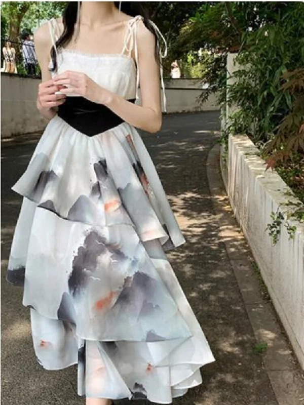 New Arrival Joskka Vintage Elegant Strap Dress Women Print Korean Style Designer Party Midi Dress High Waist Casual France Fairy Dress Female New Arrival Joskka Vintage Elegant Strap Dress Women Print Korean Style Designer Party Midi Dress High Waist Casual France Fairy Dress Female