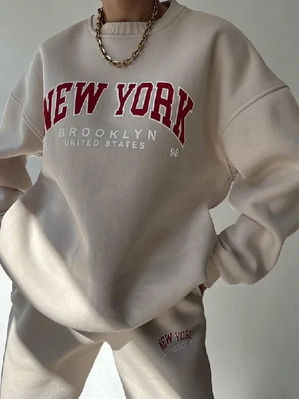 Clearance Items Joskka Women Letter Printed Two Piece Set Autumn Winter Casual O-neck Long Sleeve Sweatshirts Female Fashion Oversized Trousers Suits