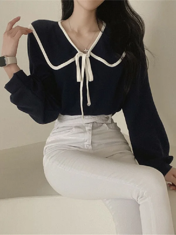 Exclusive Savings Joskka Women Shirts Autumn Long Sleeve Top Ladies Sweet Lace Up Doll Collar Shirt Female Korean Style Elegant Single Breasted Blouse