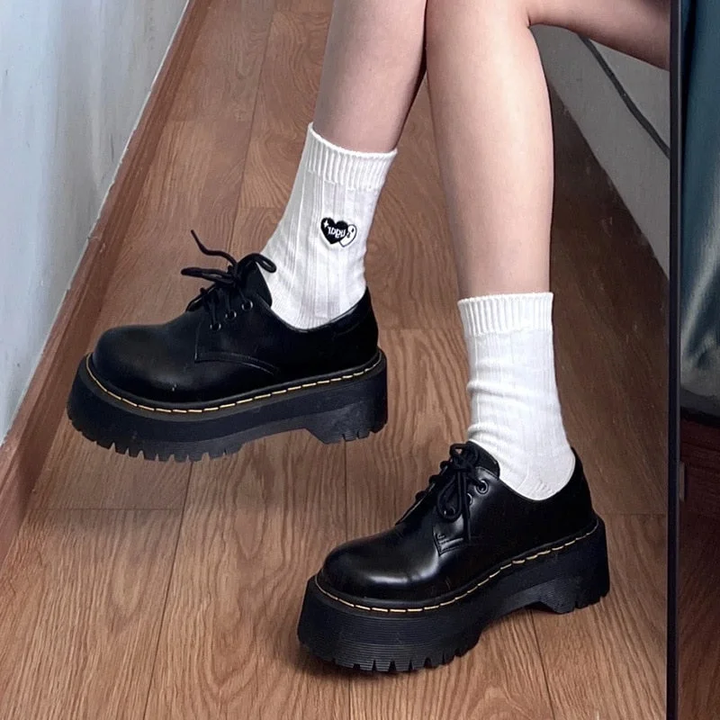 Today’s Deal Joskka  Women's Spring and Autumn New Casual Versatile Elevated Thick Sole Lace Up Small Leather Shoes