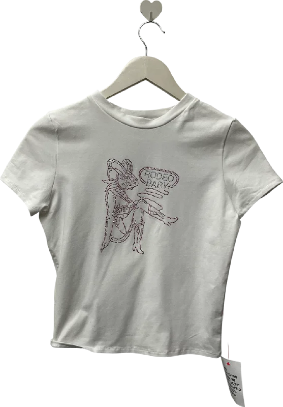 Exclusive Preview ASOS Curve Baby Tee With Rodeo Baby Hotfix Graphic In White UK S