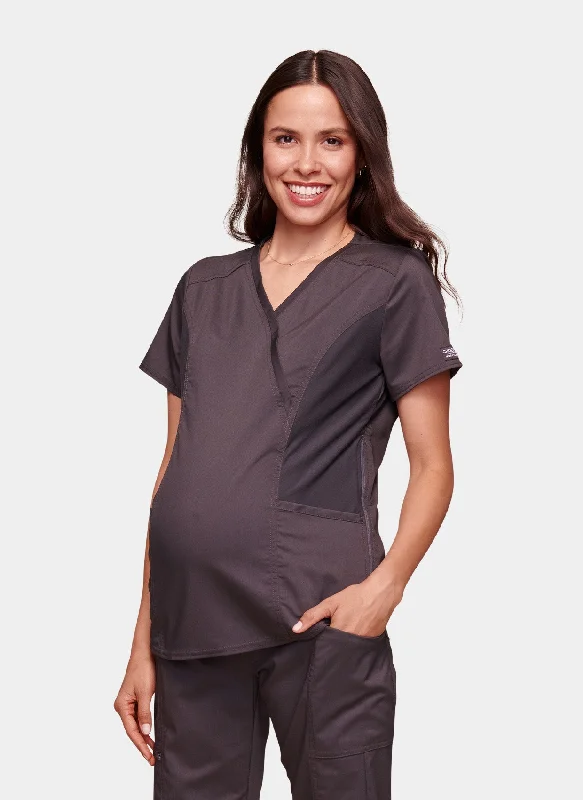 Major Savings Cherokee WW Revolution Maternity Mock Wrap Scrub Top WWE688 - Pewter