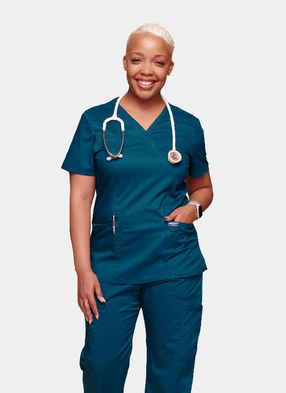 Discount Deals Cherokee WW Revolution Mock Wrap Scrub Top WWE610 - Caribbean
