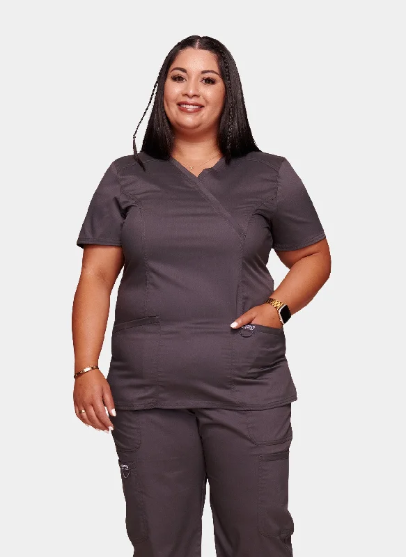 Crazy Deals Cherokee WW Revolution Mock Wrap Scrub Top WWE610 - Pewter