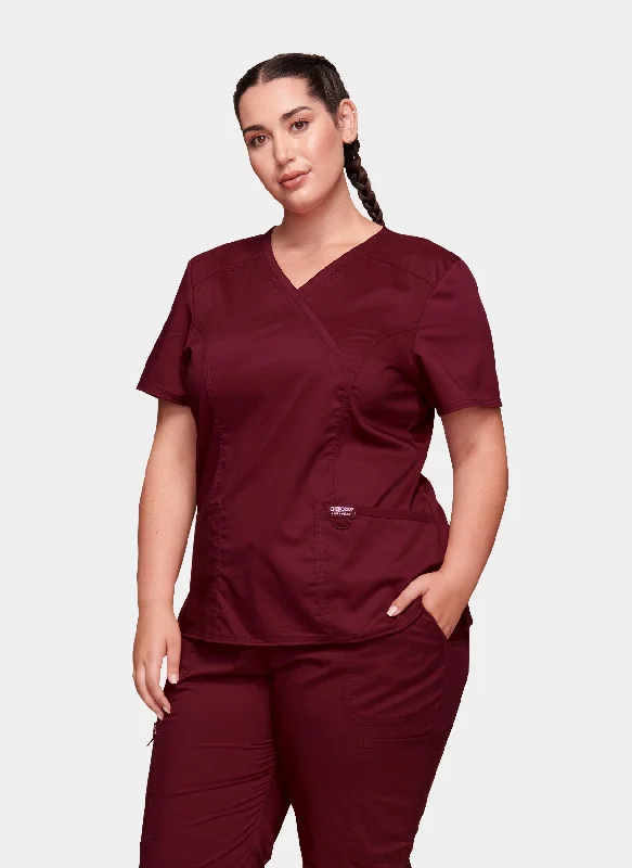 Best Bargains Cherokee WW Revolution Mock Wrap Scrub Top WWE610 - Wine