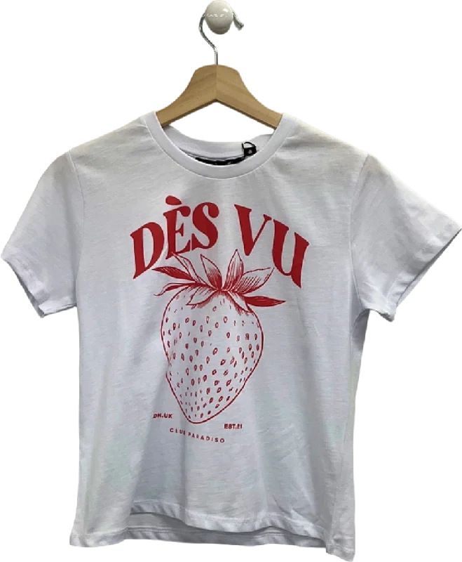 Stock Clearance Des Vu White Strawberry Print T-Shirt UK S