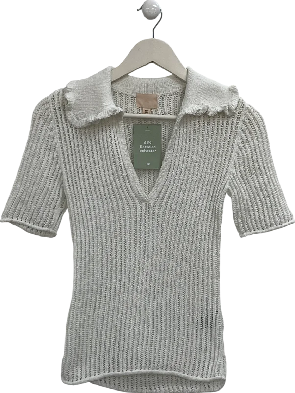 Savings Bonanza H&M White Open Crochet Polo Shirt UK XS