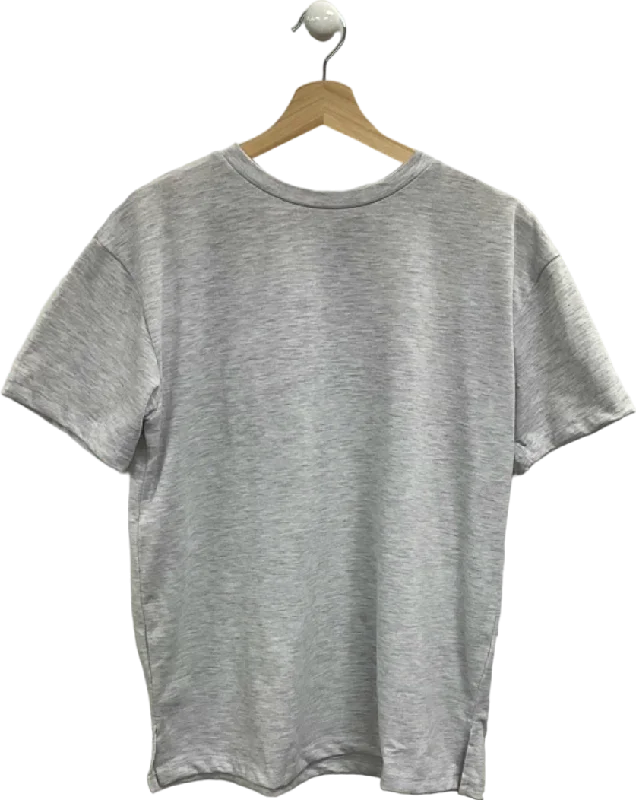 Steals and Deals In The Style Grey Marl Oversized Boyfriend Embroidered Sleeve T-Shirt UK 8