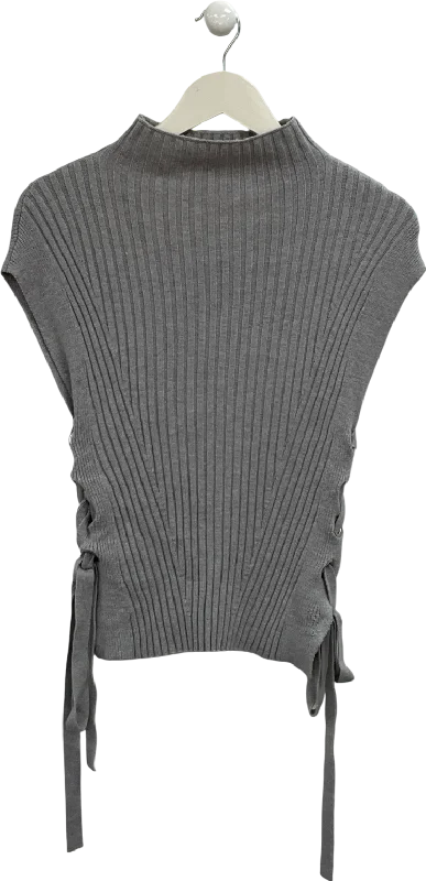 Deal Explosion Karen Millen Grey High Neck Sleeveless Tie Side Top UK XS