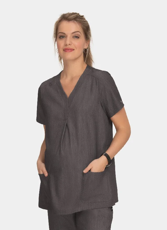 Midnight Madness Koi Next Gen Onboard Maternity Scrub Top - Heather Grey