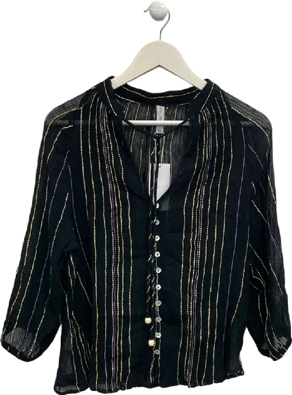 Anniversary Sale MANGO Black Malta Stripe Top UK L