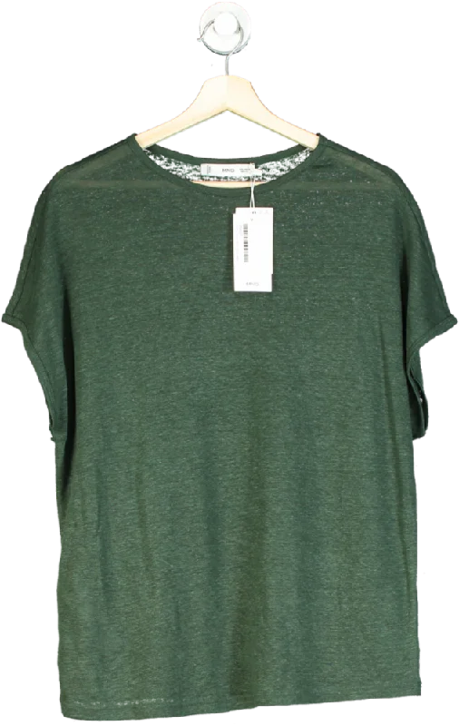Doorbuster Deal MANGO Green Short-sleeved Linen T-shirt UK S