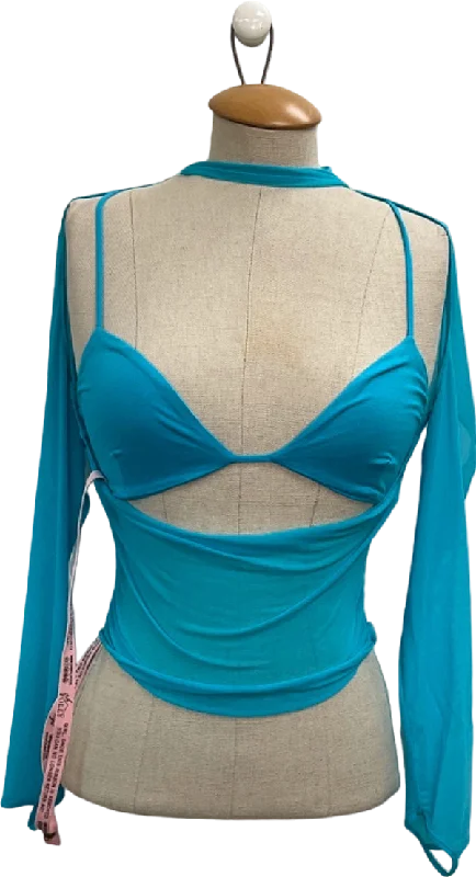 Price Reduction Oh Polly Aqua Sheer Mesh Long Sleeve Top UK 8