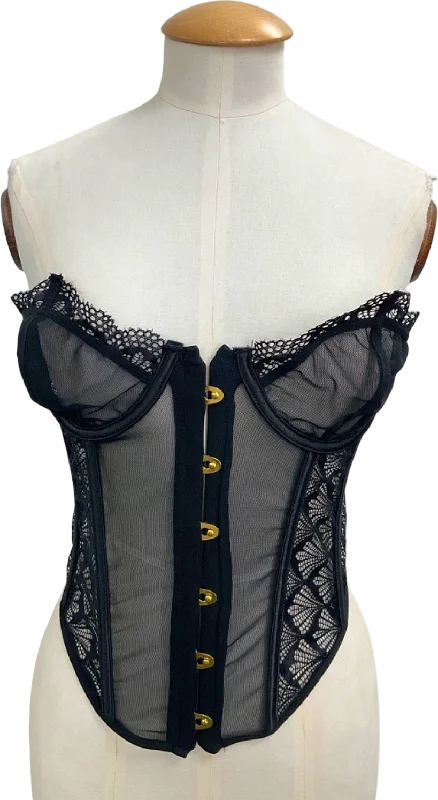 Value Deals Pretty Little Thing Black Lace Mesh Corset UK M