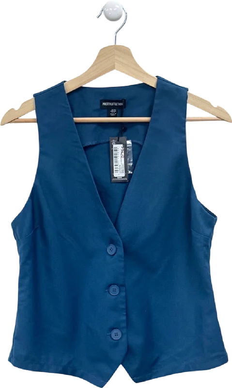 Deal of the Day PrettyLittleThing Petrol Blue Woven Fitted Pocket Detail Waistcoat UK 10