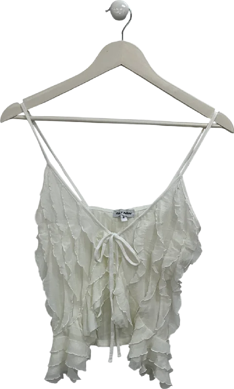 Price Fest Public Desire Cream Ruffle Detail Tie Front Top UK 8