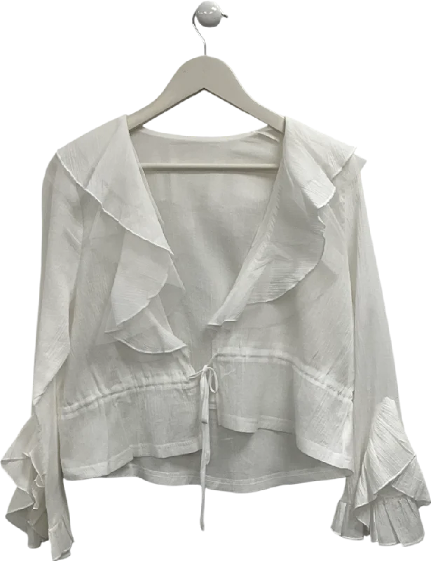 Price Break S Deer White Tie Front Ruffle Top UK S