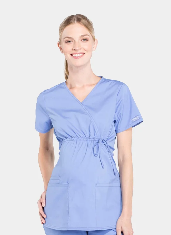 New Deals Cherokee Maternity Mock Wrap Scrub Top - Ceil