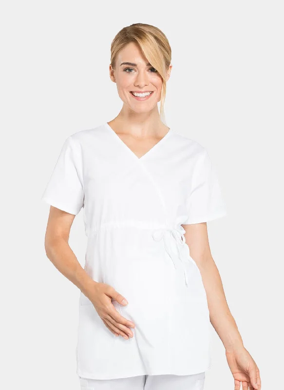 New Markdowns Cherokee Maternity Mock Wrap Scrub Top - White