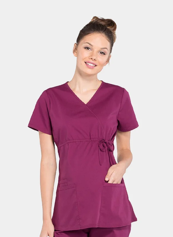 Markdowns Cherokee Maternity Mock Wrap Scrub Top - Wine