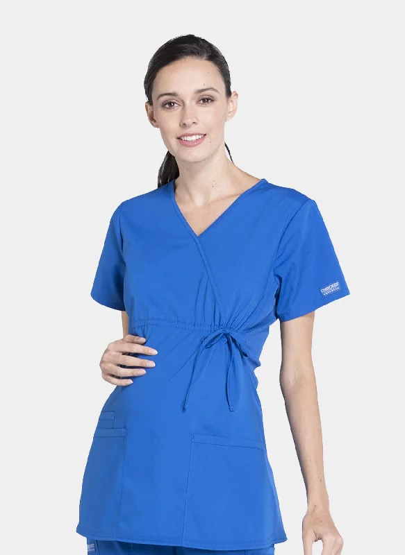 Overstock Cherokee Maternity Mock Wrap Scrub Top - Royal