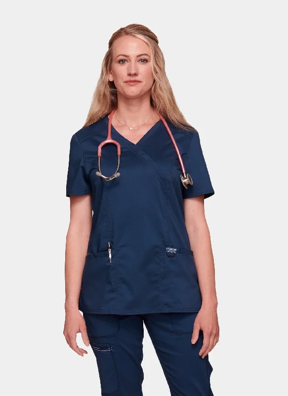 Deep Discounts Cherokee WW Revolution Mock Wrap Scrub Top WWE610 - Navy