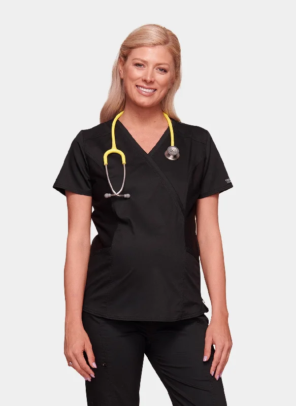Massive Deals Cherokee WW Revolution Maternity Mock Wrap Scrub Top WWE688 - Black