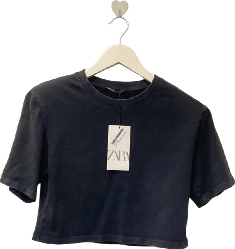 Weekend Deal Zara Black Cropped T-Shirt UK L