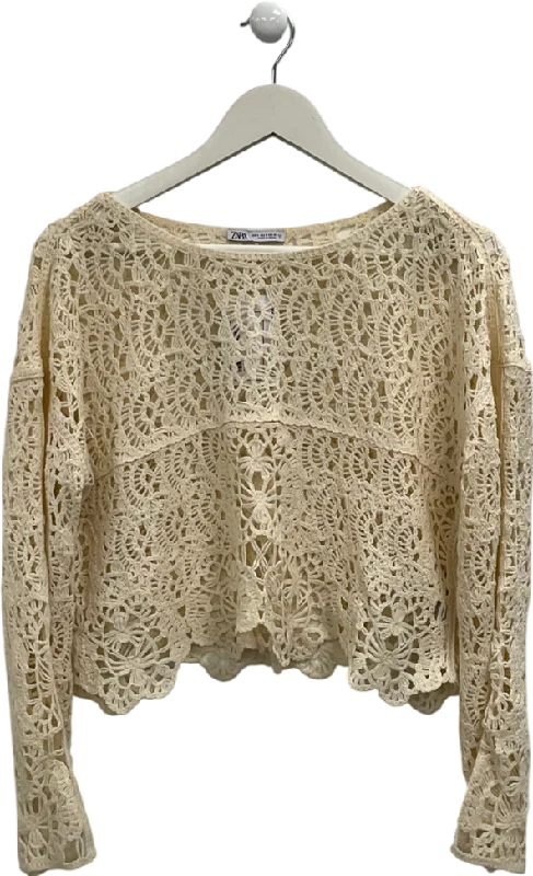 Don't Wait ZARA Cream Long Sleeve Opencrochet Top UK S