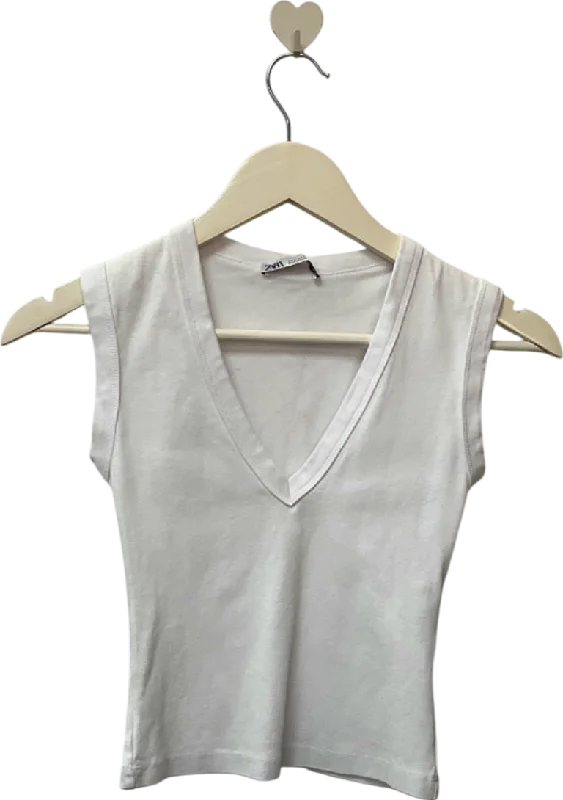 Year-End Sale Zara White V-Neck Sleeveless Top UK S