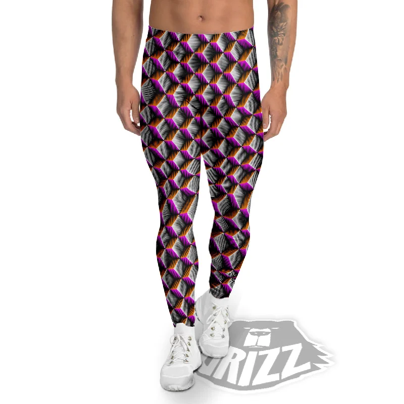 3D Rhombus Print Pattern Men's Leggings